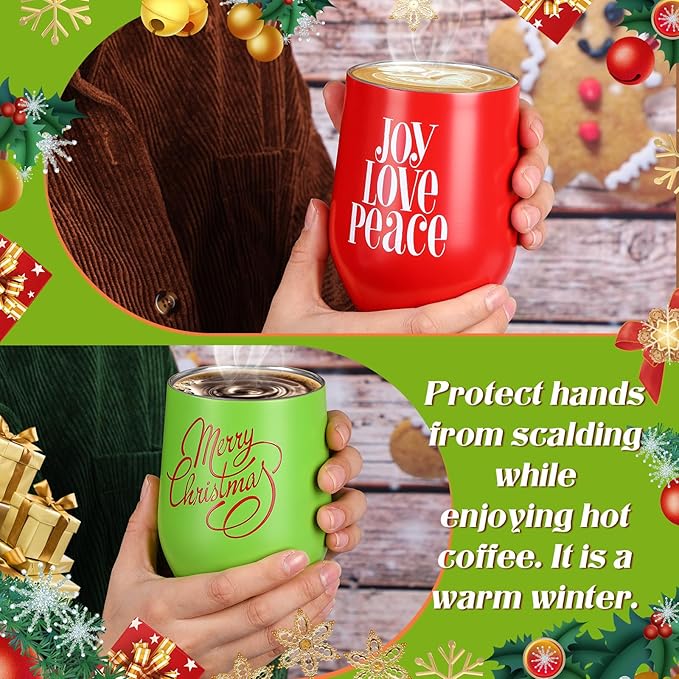 Uiifan 20 Pack Christmas Tumblers Gifts 12 Oz Xmas Funny Tumbler Christmas Stainless Steel Coffee Mugs Set Xmas Insulated Travel Cup with Straw Lid for Family Xmased Holiday Gift (Red Green)