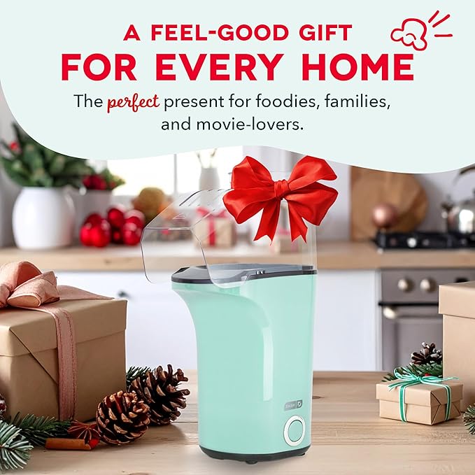 DASH Fresh Pop Popcorn Maker - Oil-Free, Air Popcorn Popper - With Measuring Cup & Recipe Guide - Perfect for Movie Nights - 16 Cups, Aqua