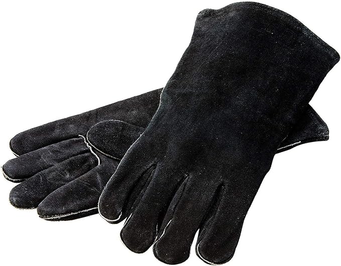 Lodge 18 Inch Leather Outdoor Cooking Gloves - Leather Cooking Gloves for Indoor and Outdoor Cooking - Black