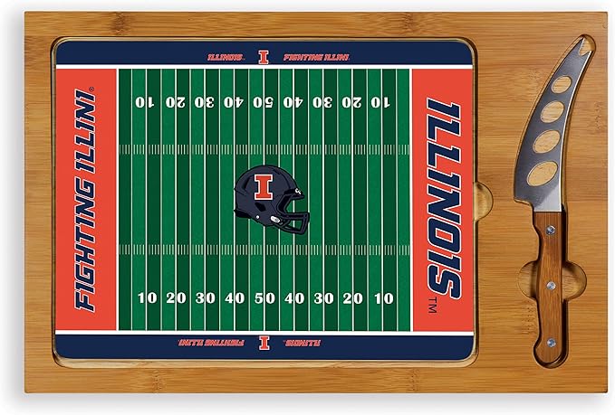 PICNIC TIME NCAA Icon Glass Top Cutting Board & Knife Set, Cheese Boards Charcuterie Boards, Serving Platter, (Parawood & Bamboo)