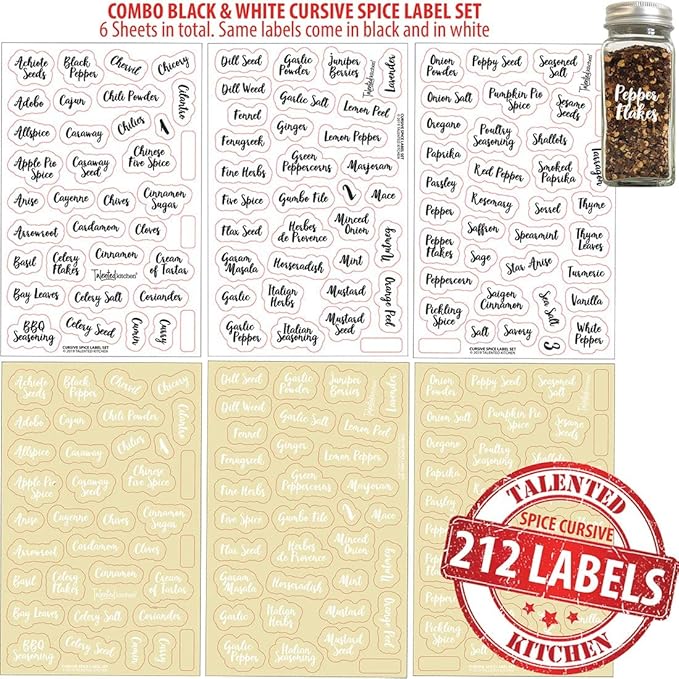 Talented Kitchen 3-Tier Stainless Steel Spice Rack - 24 Square 4oz Glass Jars, Dual Chalkboard & Printed Labels - Cabinet & Countertop Spice & Seasoning Organizer - Kitchen Organizer