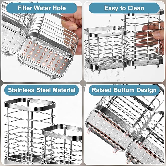 Utensil Holder, Stainless Steel Utensil Drying Rack for Kitchen Counter, Silverware Cutlery Flatware Holder Forks, Knives, Spoons, Chopsticks Organizer (Silver)