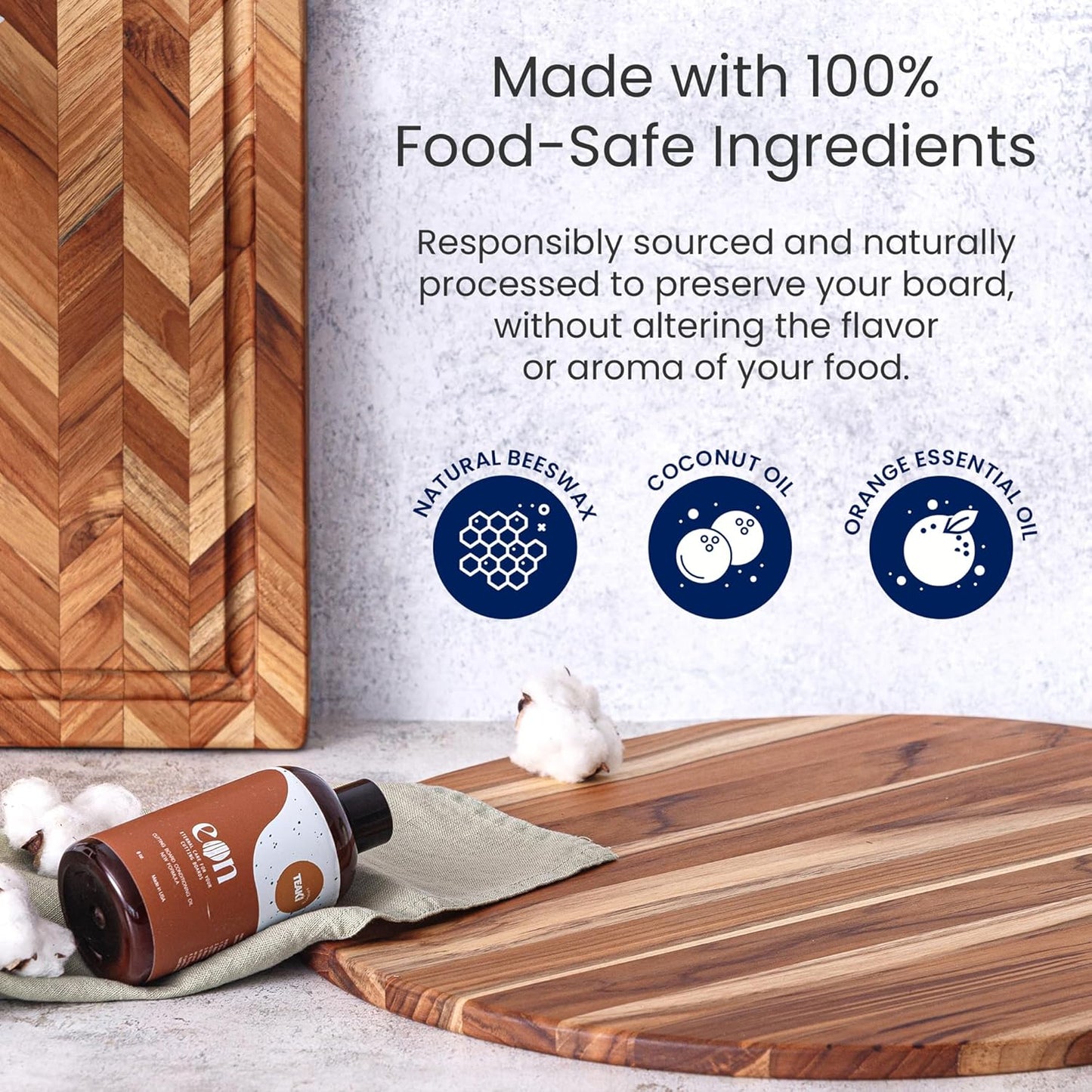 Teakhaus Carving Board and Cutting Board Oil Set - Includes Small (S) Wood Cutting Board with Juice Groove and EON Food Grade Mineral Oil - Knife-Friendly - FSC Certified