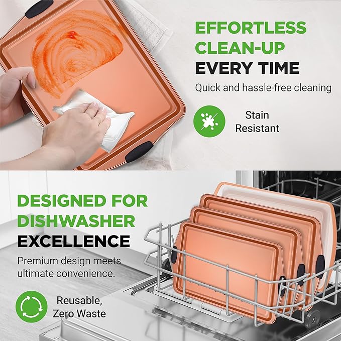 NutriChef 5-Piece Bakeware Set – Premium Non-Stick, Stackable Kitchen Baking Pans with Silicone Handles – Includes 3 Cookie Sheets, Baking Pan & Lid – Perfect for Cakes, Cookies & Brownies