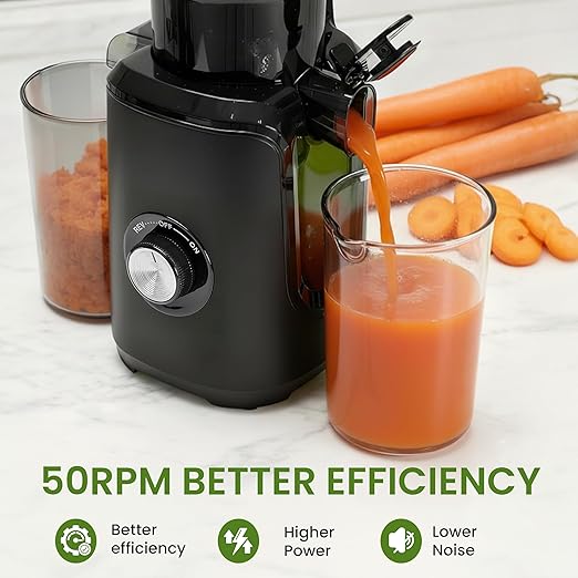 Simple Deluxe Cold Press Juicer, Slow Masticating Juicer Machines with Wide Feed Chute, Fits Whole Fruits and Vegetables, High Juice Yield, BPA Free, Easy to Clean, Black