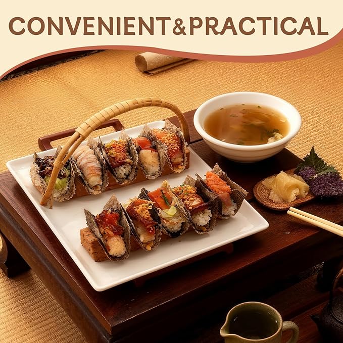 Wooden Taco Holder Stand for Sushi Hand Roll, Temaki & Sushi Roll – 1/2/3/5 Slot Sushi Display Tray, Natural Wood Serving Platter (2 pcs per Pack) (2 Slot (2 pcs))