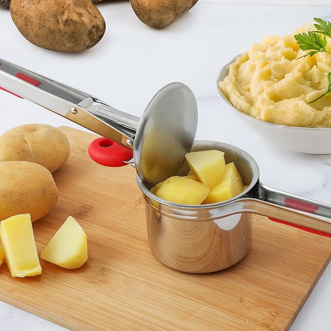Zulay Kitchen Premium Large 15oz Potato Ricer, Heavy Duty Professional Stainless Steel Potato Masher and Ricer Kitchen Tool, Press and Mash Kitchen Gadget - Red and Silver Fixed Disc