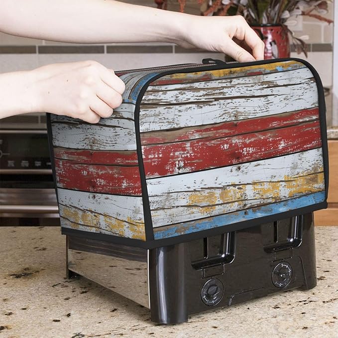 Multicolored Wood Stripes Toaster Cover 2 Slice, Cute Rural Bread Machine Cover, Washable Dust-Proof Cover for Kitchen Small Appliance Cover,with Top Handle