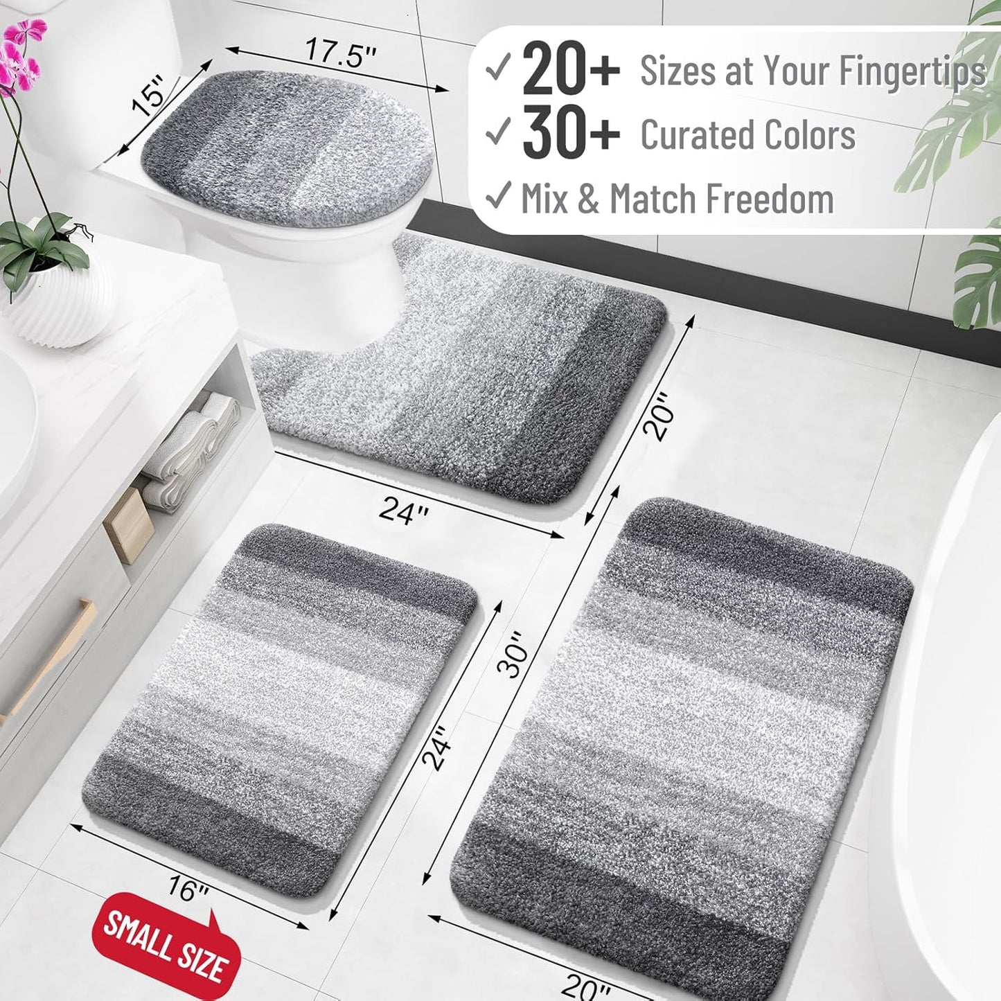 OLANLY Bathroom Rugs Mat 34x21, Extra Soft Absorbent Microfiber Bath Rugs, Rubber Backing, Quick Dry, Machine Washable Bath Mats for Bathroom Floor, Tub and Shower, Home Decor Accessories, Grey