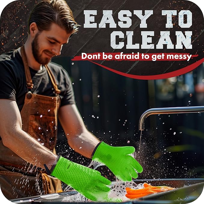 Kitchen perfection Silicone Smoker Oven Gloves -Extreme Heat Resistant BBQ Gloves -Handle Hot Food Right on Your Smoker Grill Fryer & Pit | Waterproof Oven Mitts |Superior Value Set+3 Bonuses