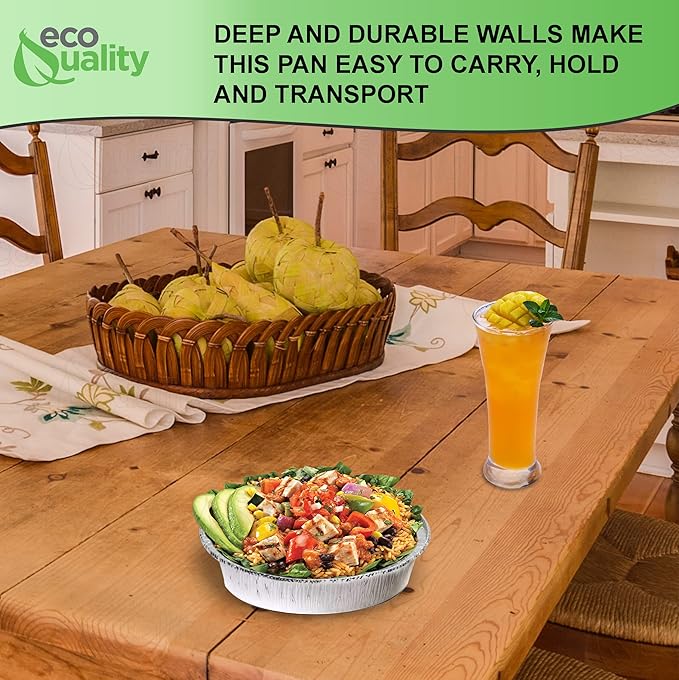 EcoQuality 6" Round Aluminum Foil Pans - Disposable Containers with Foldable Walls for Pie Baking, Cooking, Serving, Reheating, and Storing - Freezer and Oven Safe Tart Pan 200 Pack