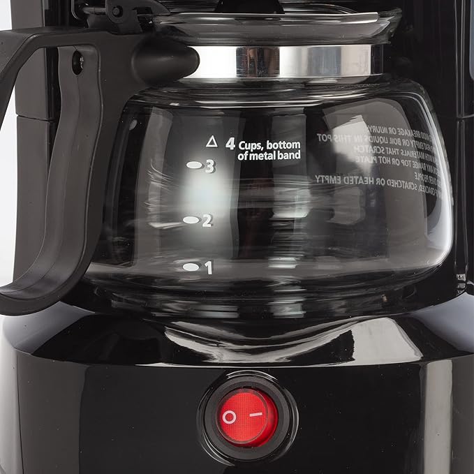 Dominir Compact Coffee Pot Brewer Machine, Quiet Operation with On/Off LED Indicator Light, Convenient Cord Storage and e, Black