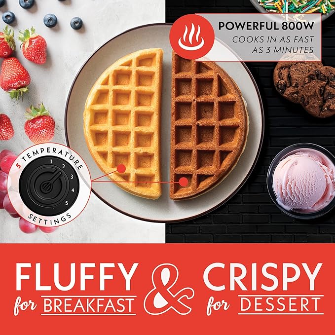 Gourmia Dual Pour Waffle Maker – Belgian Waffle Maker with Mess Free Spout, Nonstick Plates, Compact Upright Storage, 800W, Black