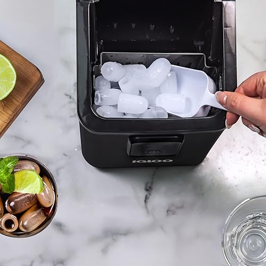 Igloo Portable Ice Maker with Scoop & Basket- Ice Maker with LED Control Panel & 1.5 Quart Water Tank-Ice Cube Maker Produces 26 Lbs. of Ice in 24 Hours With 8 Large or Small Cubes In 7 Minutes- Black