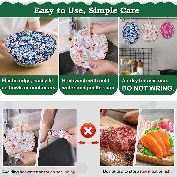 5-Size Reusable Beeswax Bowl Covers for Bread Proofing, Cotton Cloth Flexible Beeswax Wraps for Food Storage (Pinecones)