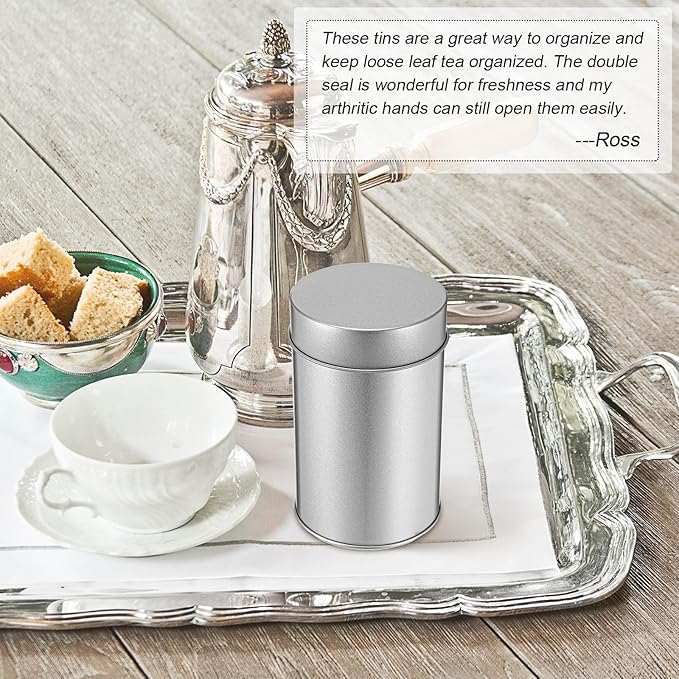 Zopeal 3 Pack Tea Tin Canister with Airtight Double Lids 12 oz Can Box Canister for Loose Leaf Tea Storage Bag Container Portable Small Kitchen for Coffee Sugar Pantry Camping, Silver