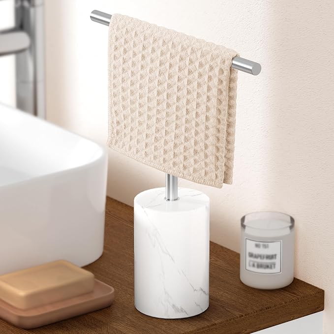 KES Hand Towel Rack for Bathroom Countertop, Towel Holder Stand with Small Marble Base, Free Standing Hand Towel Holder Stand 18/8 Stainless Steel Space Saving Brushed Finish, BTH234S30-2