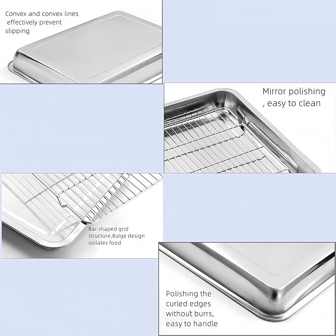 Roasting Pan Heavy Duty Stainless steel Turkey Pans for Oven,Toaster Oven Tray Pans with cooling rack,Hotel Pan, Barbeque Grill Pan,Deep Edge,Mirror treatment, Dishwasher Safe (19.5"x13.6"x2.8")