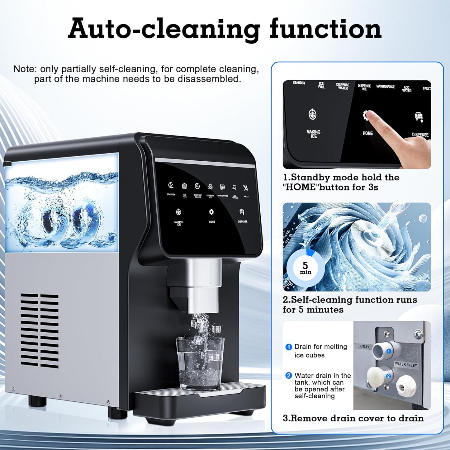 Nugget Ice Maker 66Lbs/24H Chewable Pellet Ice Machine, Built-in 6lbs Ice Storage, Self-Cleaning Function,Stainless Steels Ice Machine for Home,Office,Party,RV