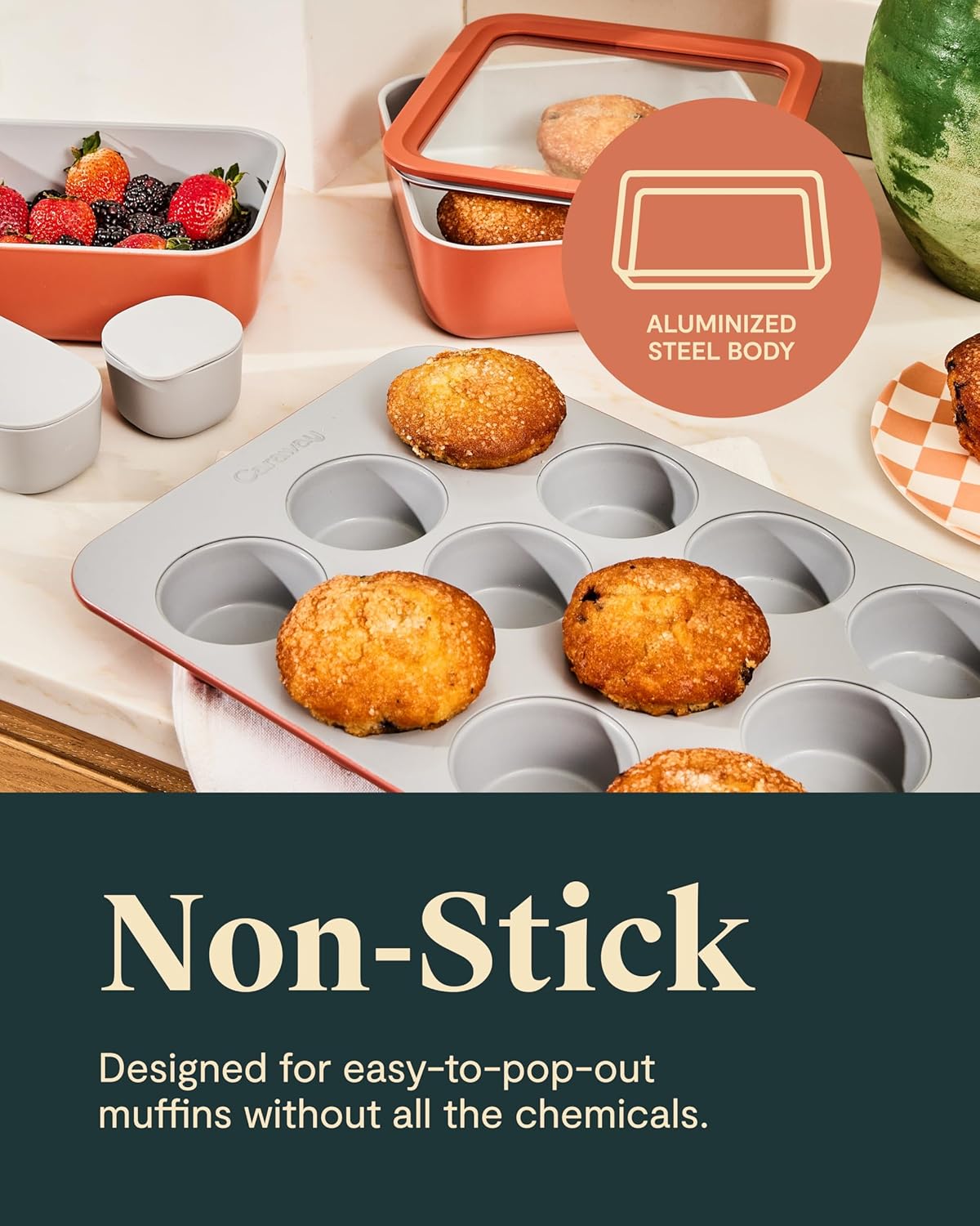 Caraway Non-Stick Ceramic 12-Cup Muffin Pan Duo - Naturally Slick Ceramic Coating - Non-Toxic, PTFE & PFOA Free - Perfect for Cupcakes, Muffins, and More - Slate
