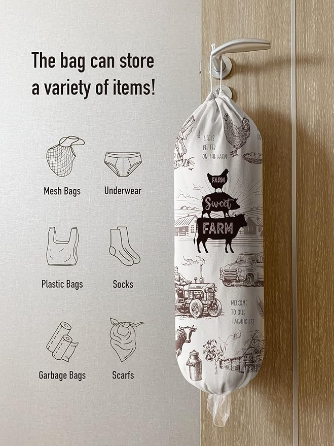 Hglian Grocery Plastic Bag Holder,Cow Rooster Plastic Bags Organizer,Garbage Shopping Trash Bags Storage for Kitchen,Farmhouse Home Decor,Gifts for Women Mom Grandma