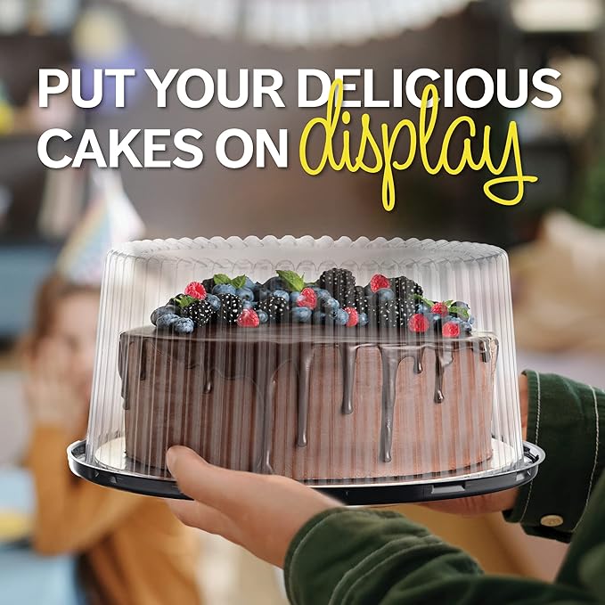 10-11" Plastic Disposable Cake Containers Carriers with Dome Lids and Cake Boards | 3 Round Cake Carriers for Transport | Clear Bundt Cake Boxes/Cover | 2-3 Layer Cake Holder Display Containers