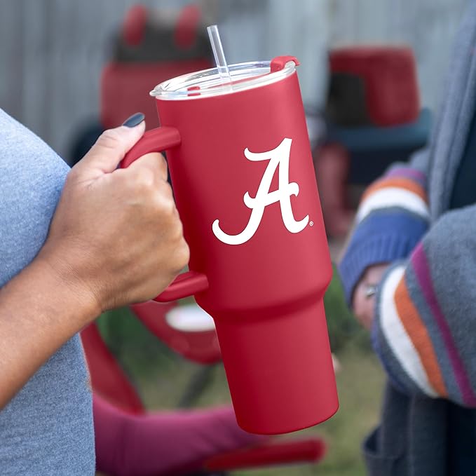 Logo Brands NCAA 40 oz Tumbler with Handle -Stainless Steel Insulated Travel Tumbler with Straw Lid – Powder Coated, Leak-Resistant, Keeps Drinks Hot/Cold – Great for Tailgating, or Everyday Use