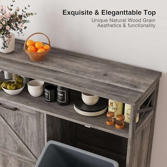 Befrases Double Tilt Out Trash Can Cabinet for 13 * 2 Gallon Garbage Can, Farmhouse Kitchen Garbage Trash Bin for Hidden Laundry Basket, Dual Dog Proof Recycling Cabinet for Dining Living Room, Grey