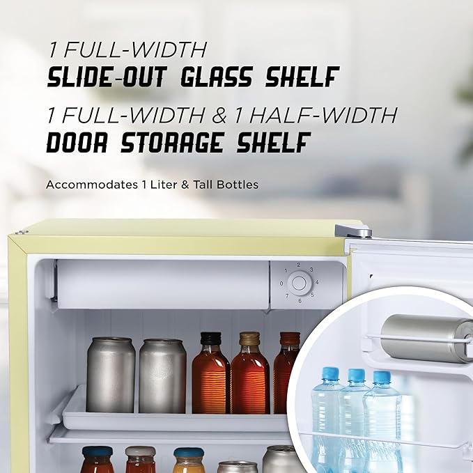 ICEBOX 1.7 Cu. Ft. Compact Refrigerator, ENERGY STAR Certified Small Refrigerator, Single Door Mini Fridge with Chiller Compartment, R600a Refrigerant, IBCR17SUN, Sun Yellow