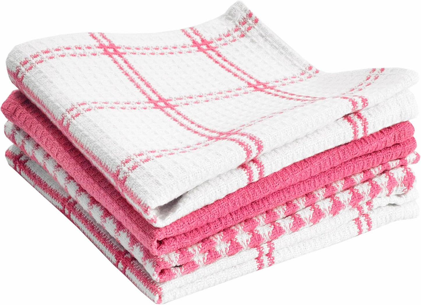 T-fal Premium Waffle Dish Cloths: Highly Absorbent, Super Soft Long Lasting - 100% Cotton, 12"x13" Flat Waffle Dish Towel for Cleaning & Drying Dishes, (4-Pack), Pink