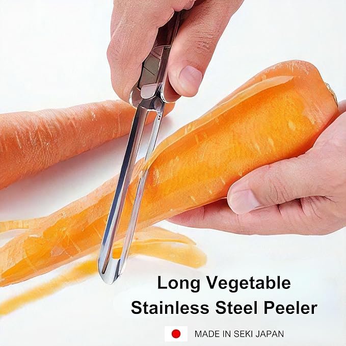 Stainless Steel Peeler, Long Vegetable Peeler, with plastic safety cover, 8.5 inch, Seki Japan