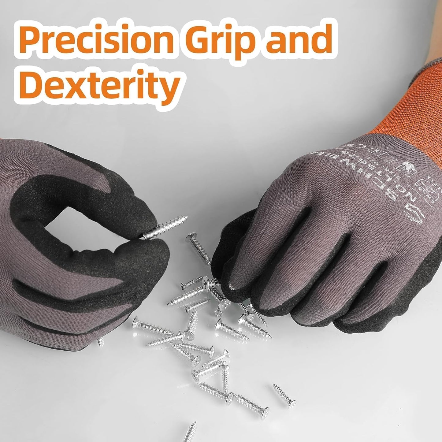 Schwer 6 Pairs Safety Work Gloves with Sandy Nitrile Coating LT5626, Max Abrasion Resistance Heavy Duty Gloves with Grip for Men and Women, Ideal for General Use, Mechanic, Construction, Gardening, S