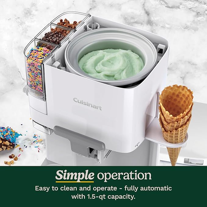 Cuisinart Soft Serve Ice Cream Machine- Mix It In Ice Cream Maker for Frozen Yogurt, Sorbet, Gelato, Drinks 1.5 Quart, White, ICE-48