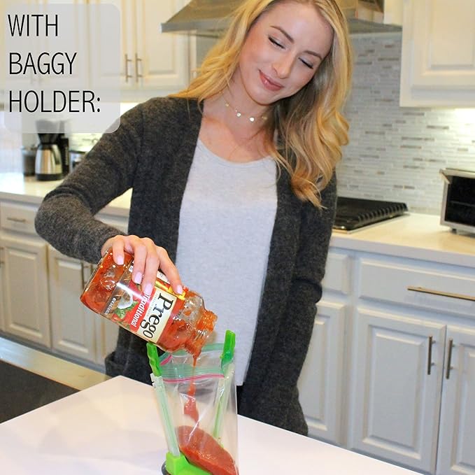 Jokari Adjustable Baggy Rack Stand 4-Pack, Hands-Free Freezer Bag Holder for Gallon, Quart and Sandwich Size Storage Bags, Ideal for Pouring Leftovers, Meal Prep, and Drying Washed Bags