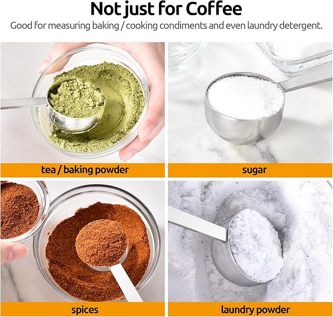 U-Taste Coffee Scoop 2 Tablespoon: 18/8 Stainless Steel Measuring Scooper for Ground Coffee, Bean, Powder, Espresso, 4.3in Long Handle Metal Measure Spoon for Canister, Jar (1Tbsp+2Tbsp / 15ml+30ml)