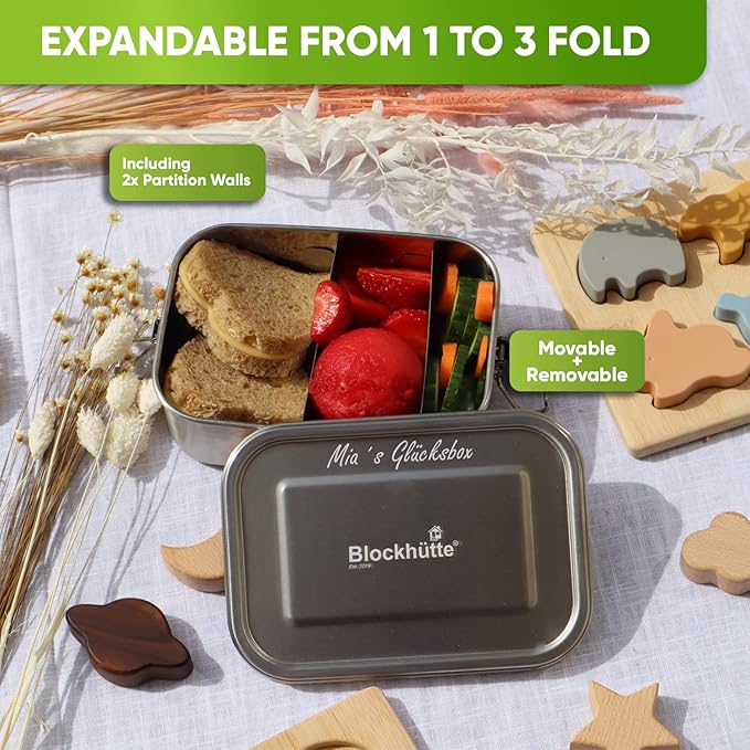 Blockhütte Personalized Bento Box for kids I 40oz I Stainless Steel Lunch Box Custom Name I Metal Lunch Box for kids I Non-Toxic, Eco-Friendly, Leakproof Lunch Container Adults I Personalized Gifts