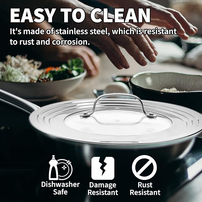 Large Universal Lid,Fits 8 -12 Inch Cookware,Tempered Glass Top with Steam Vent for Pots, Frying Pan,Stainless Steel Replacement Pot Lid for Kitchen Organizing, Space Saving