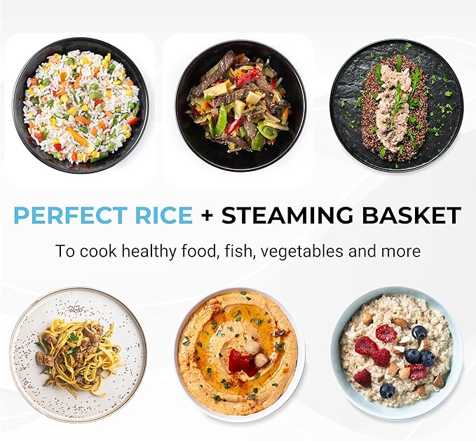 Courant Rice Cooker 10-Cup (Cooked) Steaming basket One-Touch Operation, Automatic Keep Warm Function, red