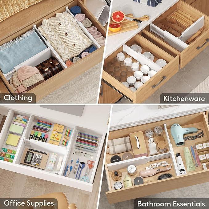 Lifewit 5 Pack Drawer Dividers 5" High, Expandable Utensil Tray for Kitchen,Expandable Dresser Separators in Bedroom/Bathroom/Kitchen/Office