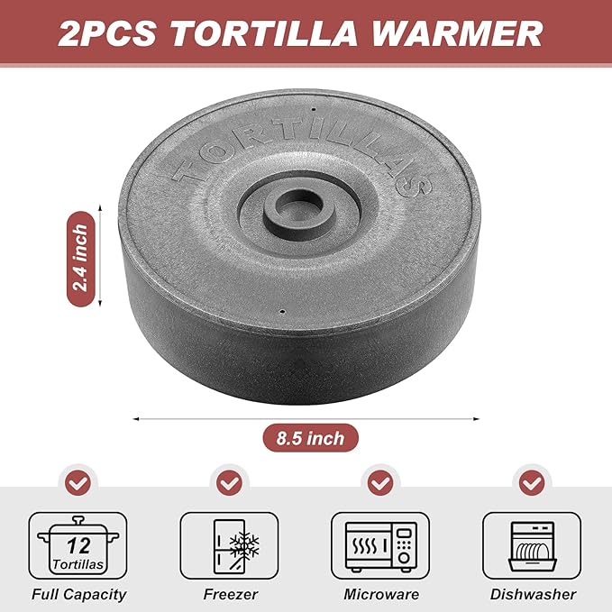Sabary 2 Pcs Tortilla Warmer with Lid 8.5 x 2.4 Inch Robust Plastic Tortilla Holder Taco Keeper Pancake Waffles Food Container Microwave Save for Mexican Night Fiesta Party Home Restaurant Bar (Gray)