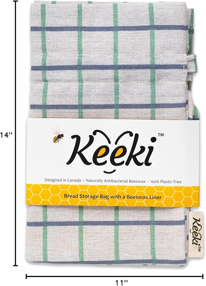 Keeki Bag - The Original Beeswax Lined Bread Bag for Homemade & Sourdough | Reusable Linen Bread Storage | Beeswax Wrap Alternative | Plastic-Free Storage w/Wide Drawstring Closure (Blue)