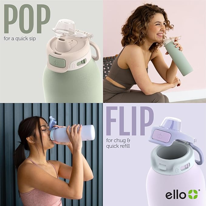 Ello Pop & Fill 40oz Stainless Steel Water Bottle with Quick Fill Technology, Double Walled and Vacuum Insulated Metal, Leak Proof Locking Lid, Sip and Chug, Reusable, BPA Free, Pastel Paradise