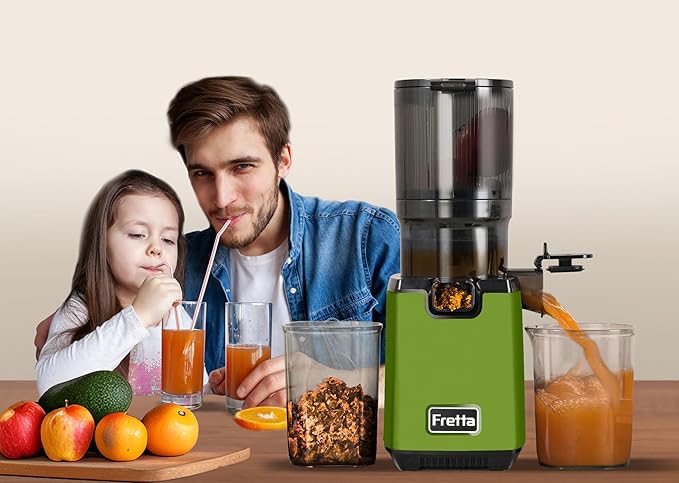 Cold Press Juicer Machines,Fretta 5.3'' Self Feeding Slow Masticating Juicers Fit Whole Fruits & Vegetable Easy Clean Juice Extractor,Tritan Material BPA Free 250W, (Matcha)