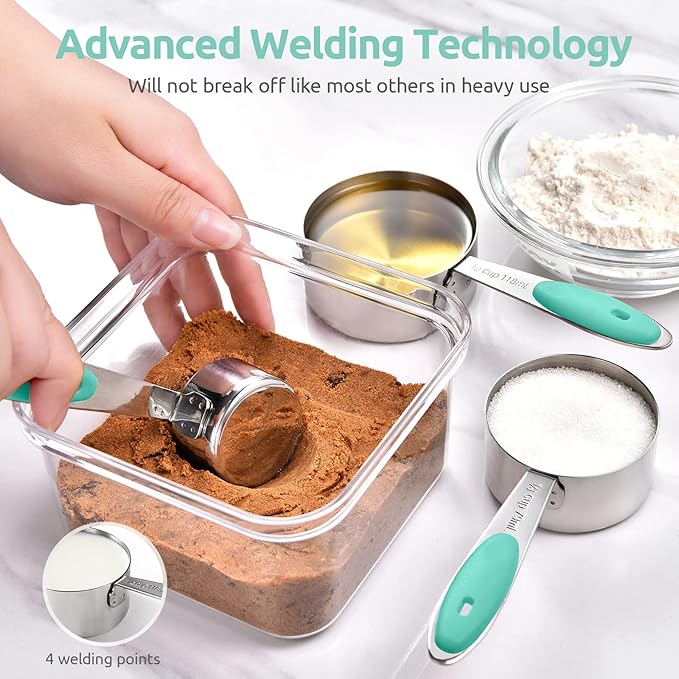 U-Taste 18/8 Stainless Steel Measuring Cups and Spoons Set of 12 and 600ºF Heat Resistat Silicone Flexible Baking Spoon Spatula & Cooking Scoop Spoonula (Aqua Sky)