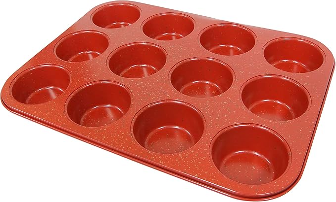 casaWare Ceramic Coated NonStick 12 Cup Muffin Pan (Red Granite)