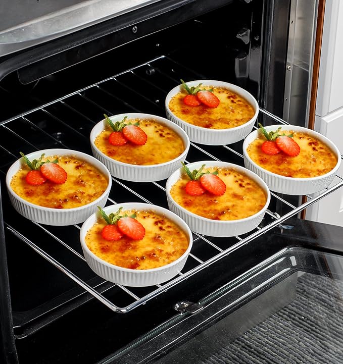Ramekins 8 oz Oven Safe Set of 6 - Ceramic Creme Brulee Dishes, Souffle Cups, Individual Quiche Baking Dish, Food-Safe White Pudding Bowls for Kitchen, Stackable and Dishwasher Safe