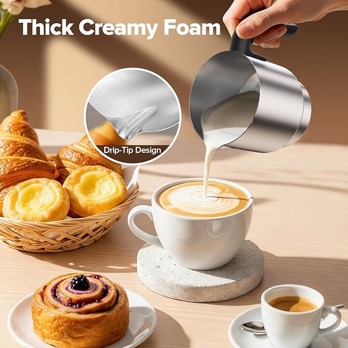 Milk Frother and Steamer, Automatic Hot and Cold Foam Maker with Detachable Stainless Steel Jug, 4-in-1 Electric Frother for Latte, Cappuccinos, Macchiato, and Hot Chocolate