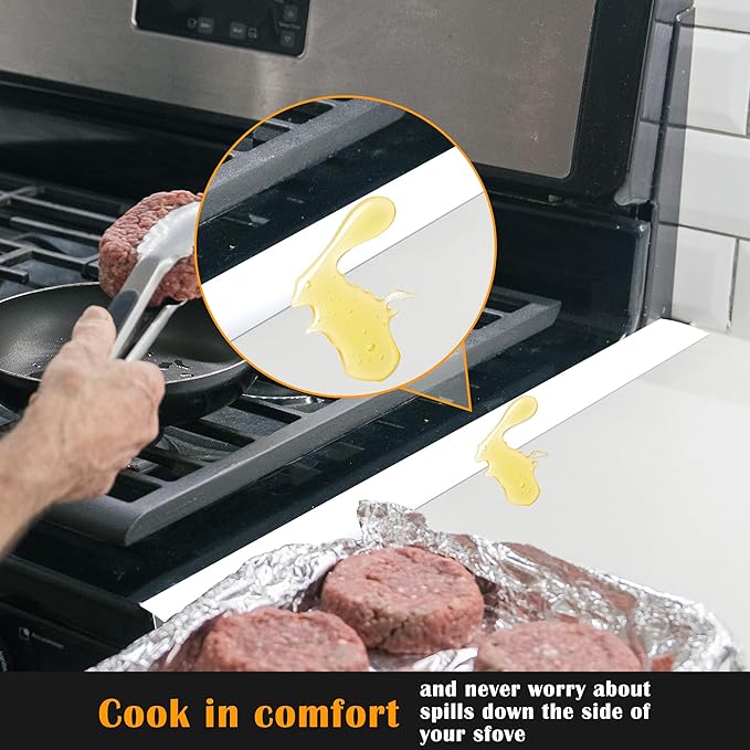 Silicone Stove Counter Gap Cover by Kindga, 21" Easy Clean Gap Filler Sealing Spills Between Kitchen Counter, Appliances,Stovetop, Oven, Washing Machine, Washer, Dryer Set of 2 (White)