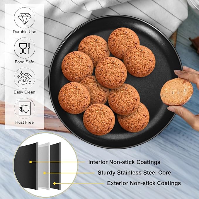 P&P CHEF Pizza Pan Set of 2, Stainless Steel Pizza Tray, Round Pizza Plate For Pie Cookie Pizza Cake, Non Toxic & Heavy Duty, Dishwasher Safe & Easy Clean, 10 Inch & Black