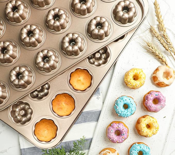 Webake 1.8" Mini Fluted Tube Cake Pan, 24-Cup Non-stick Bite Size Petite Fluted Cake Mold Heavy Gauge Carbon Steel Set of 2
